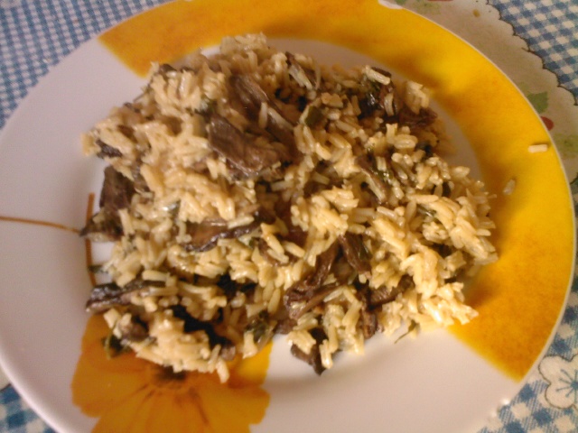 Prato de arroz basmati com cogumelos secos